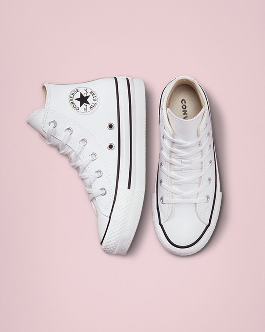 Topanky Na Platforme Converse Chuck Taylor All Star Lift Kozene Vysoke Chlapcenske Biele Béžové Biele Čierne | SK B11UHY9